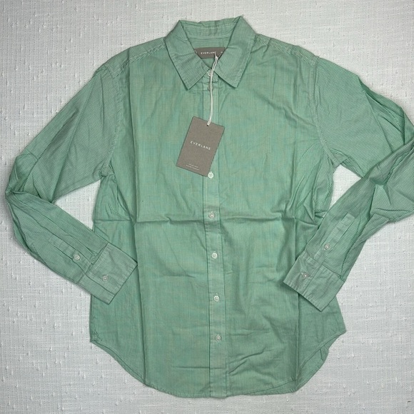 NWT Everlane Silky Cotton Relaxed Striped Button Down Oxford Womens Shirt Size 0 - Picture 4 of 10